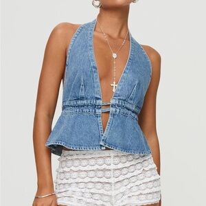 Princess Polly Light Blue Denim Halter Top